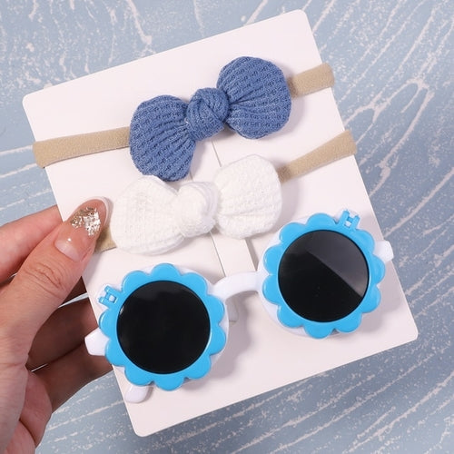 2pcs/pack Vintage Kids Summer Bows Headband Round Sunglasses Children