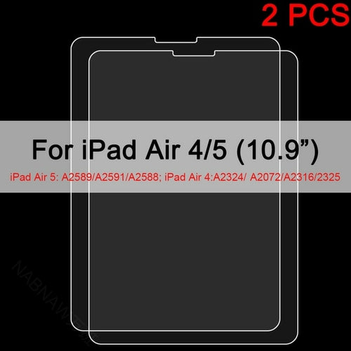 2PCS Tempered Glass Screen Protector for iPad 9 8 7 6 10 Air 5 4 3 2
