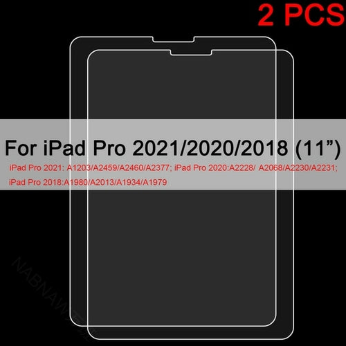 2PCS Tempered Glass Screen Protector for iPad 9 8 7 6 10 Air 5 4 3 2