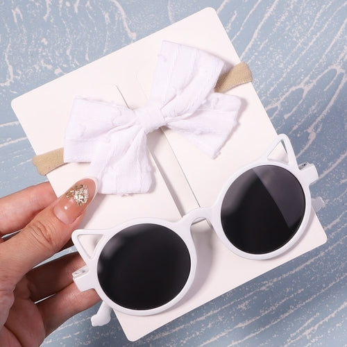 2pcs/pack Vintage Kids Summer Bows Headband Round Sunglasses Children
