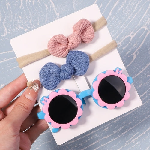 2pcs/pack Vintage Kids Summer Bows Headband Round Sunglasses Children