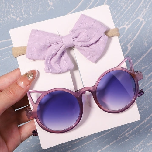 2pcs/pack Vintage Kids Summer Bows Headband Round Sunglasses Children
