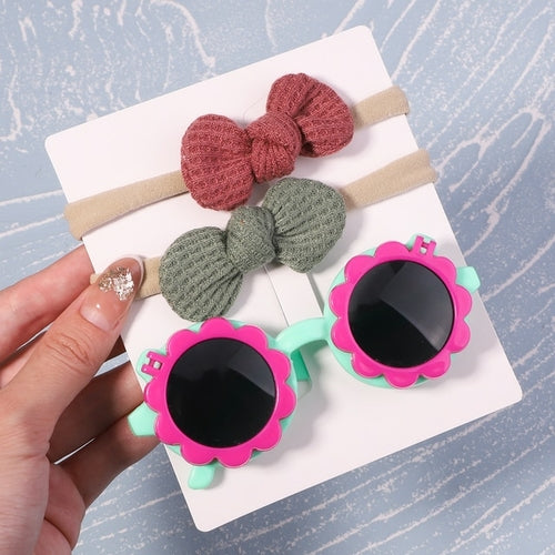 2pcs/pack Vintage Kids Summer Bows Headband Round Sunglasses Children