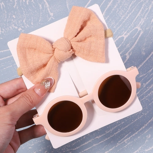 2pcs/pack Vintage Kids Summer Bows Headband Round Sunglasses Children
