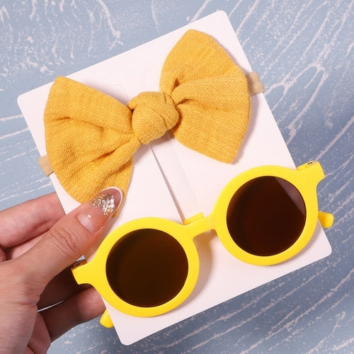 2pcs/pack Vintage Kids Summer Bows Headband Round Sunglasses Children