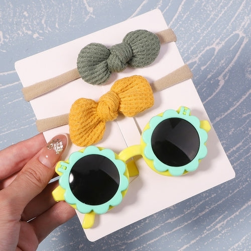 2pcs/pack Vintage Kids Summer Bows Headband Round Sunglasses Children