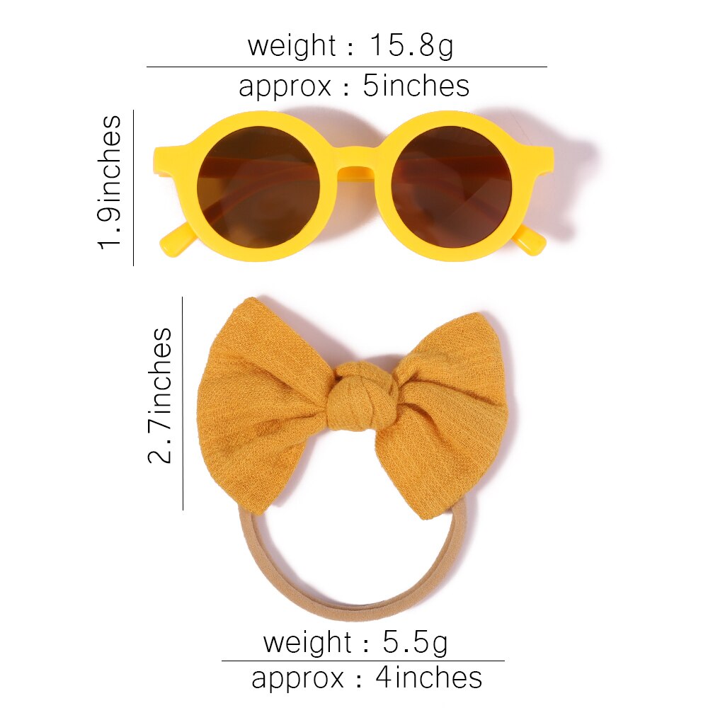2pcs/pack Vintage Kids Summer Bows Headband Round Sunglasses Children