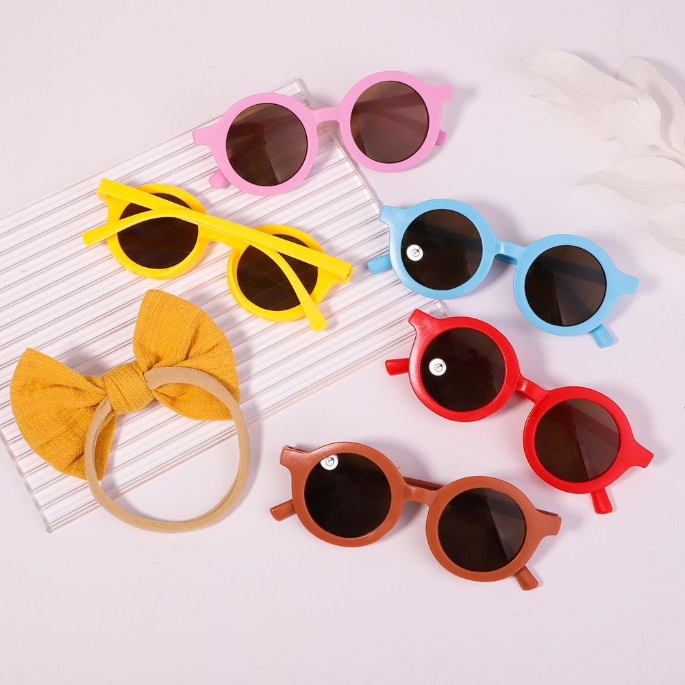 2pcs/pack Vintage Kids Summer Bows Headband Round Sunglasses Children